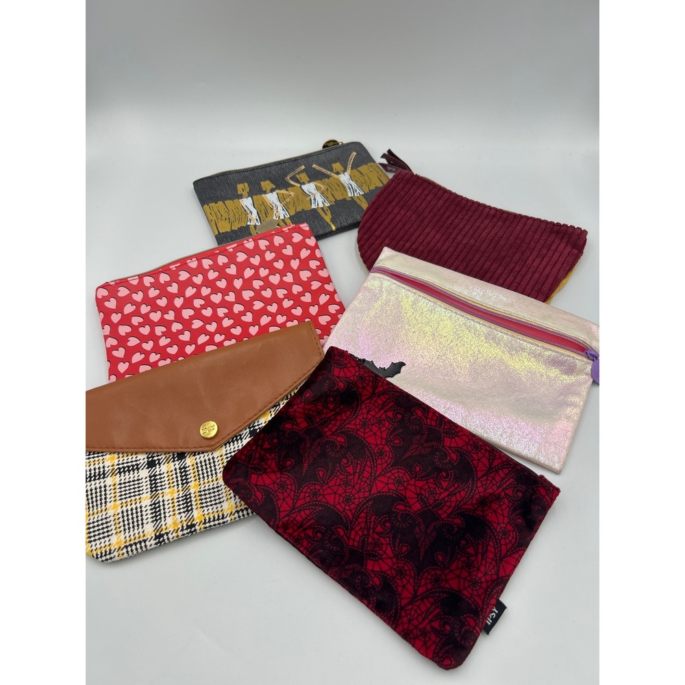 Lot of 6 IPSY Glam Bag Cosmetic Bags Assorted Hearts Plaid‎ Corduroy Halloween